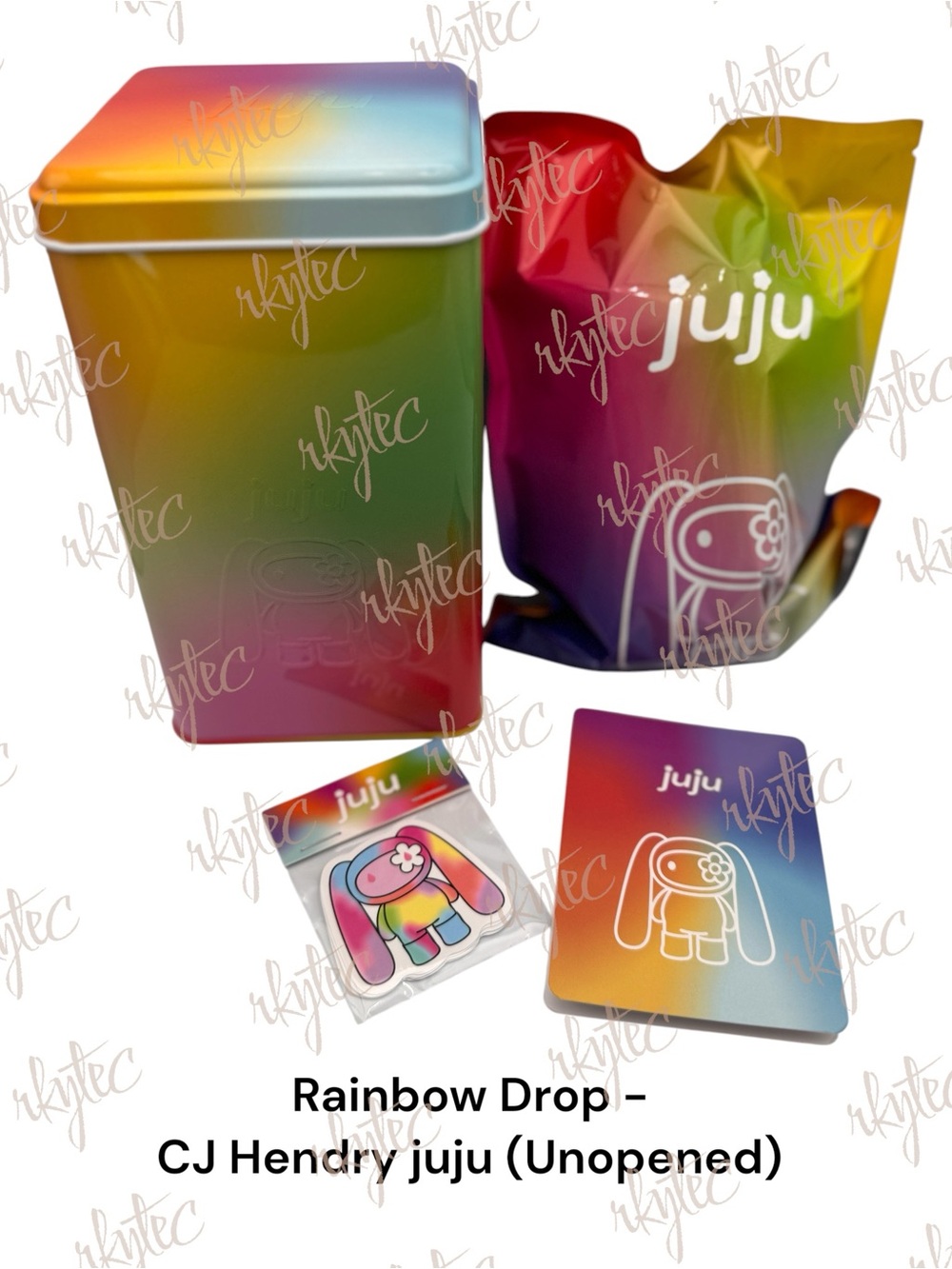 CJ Hendry Juju Rainbow Plush Bunny Collectible w/Gradient Tin - Unopened